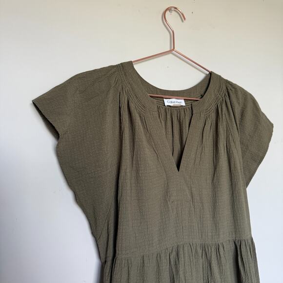 Calvin Klein Womens Dress Medium Green Flutter Sleeve Gauze Cottagecore Peasant - Picture 4 of 8